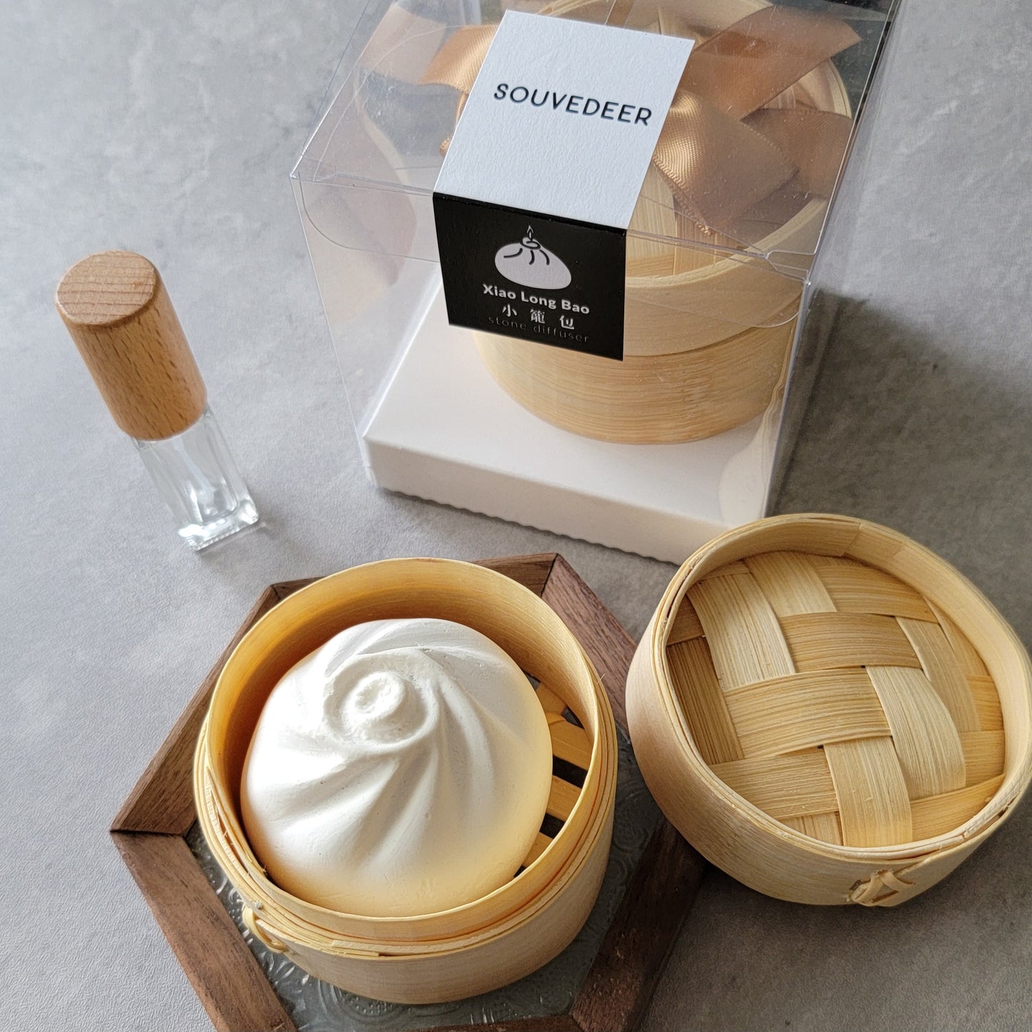 Xiao Long Bao Diffuser Stone with Bamboo Steamer Gift Set